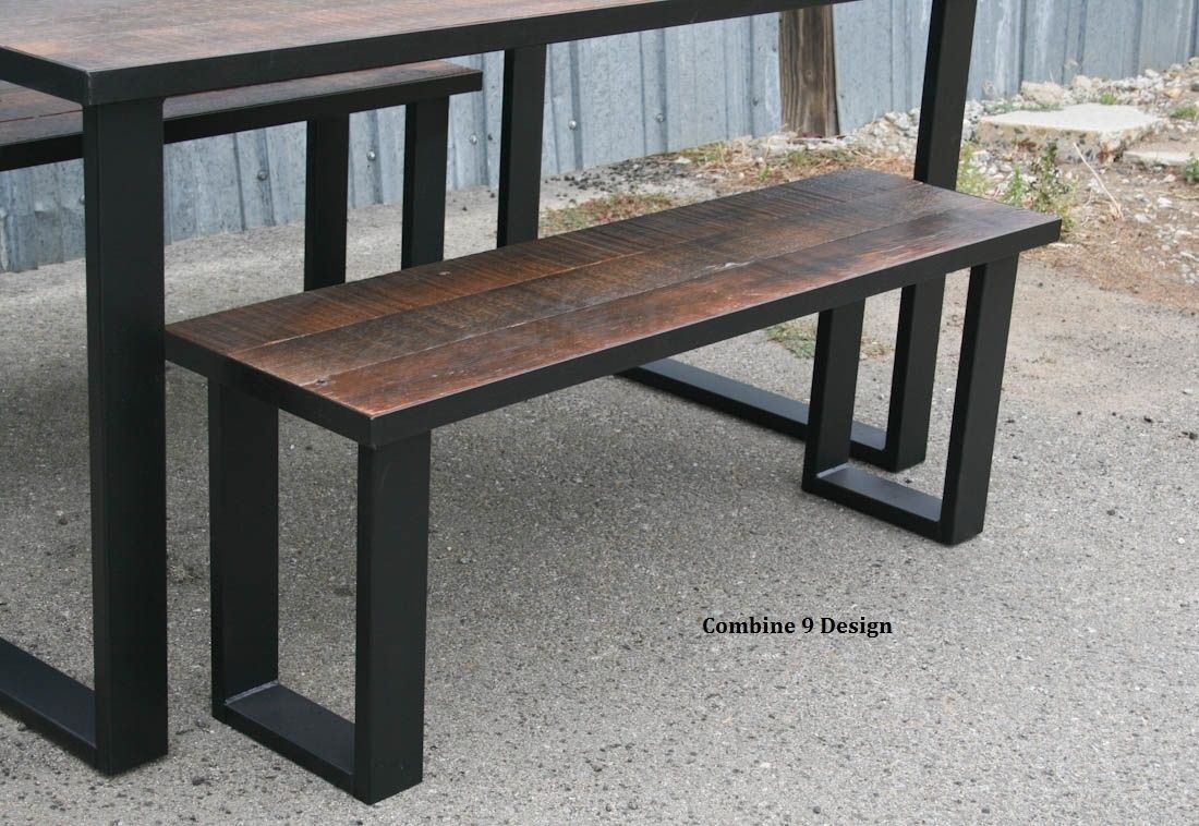 Hand Crafted Reclaimed Wood Dining Set Steel Rustic Hand Crafted Reclaimed Wood Dining Set Steel Rustic Farmhouse Table Bench Benches By Combine 9 Custommade Com