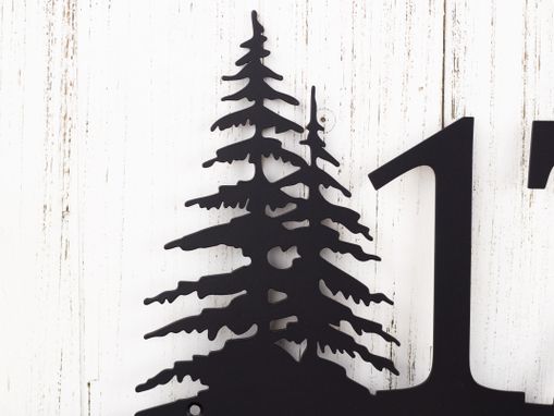 Custom Made Metal House Number Sign, Pine Trees, 2 Digit - Matte Black Shown