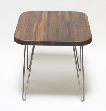 Custom Made Mid Century Modern Walnut End Table With Hairpin Legs - Reclaimed - Butcher Block