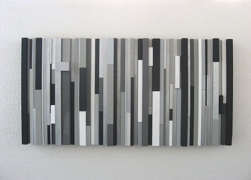 Custom Made Modern Wood Wall Art Sculpture Black White Greys Silver