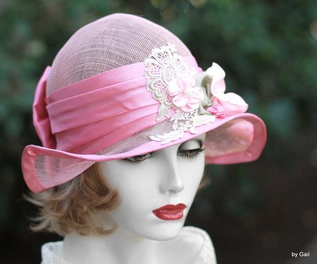 Custom Made Summer Shabby Chic Pretty Pink Hat Sinamay Sun Flowers Lace