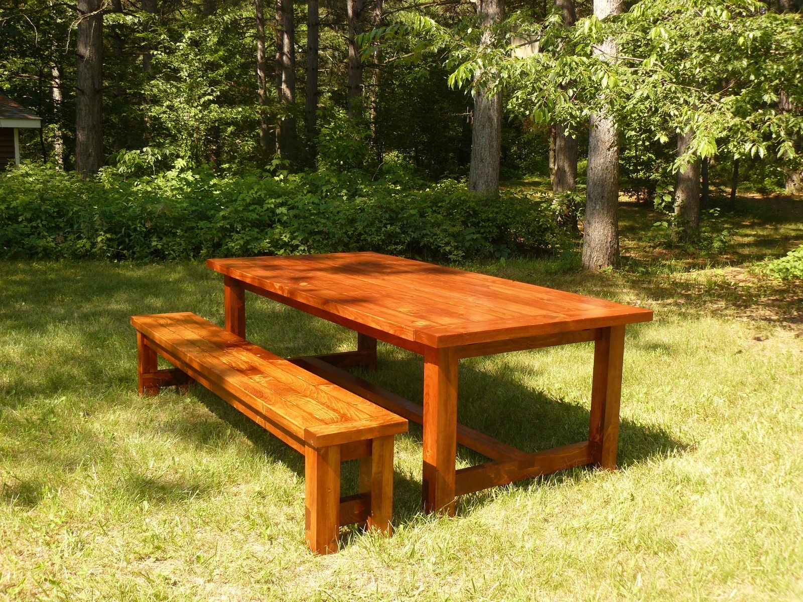 Hand Crafted White Pine Farmhouse Style Dining Table And Bench by
