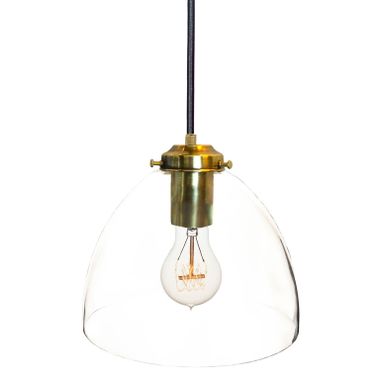 Custom Made 8" Clear Hand Blown Glass Light- Brass