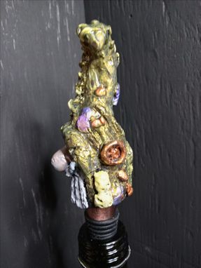 Custom Made Buttons A Hand Sculpted Painted One-Of-A-Kind Gnome Wine Bottle Stopper