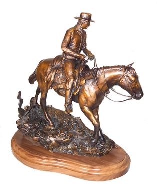 Custom Made Bronze Sculpture, Western Horse And Rider