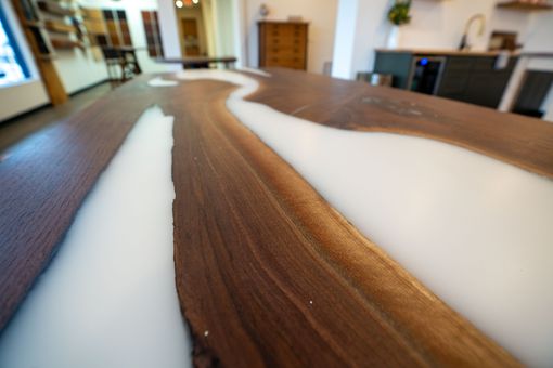 Custom Made White Epoxy Dining Table With Diamond X-Shaped Legs