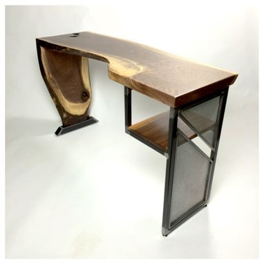 Custom Made Live Edge Waterfall Desk Modern Industrial Steel Wood