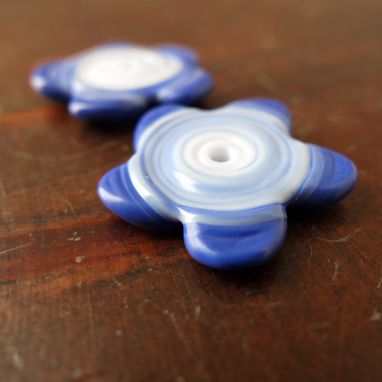 Custom Made 2 Lapis Blue Floral Whimsy Bead Buttons Handmade Lampwork Glass By Gemfox Sra Usa