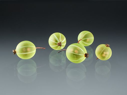 Custom Made Realistic Glass Green Gooseberry Sculpture, Life-Sized