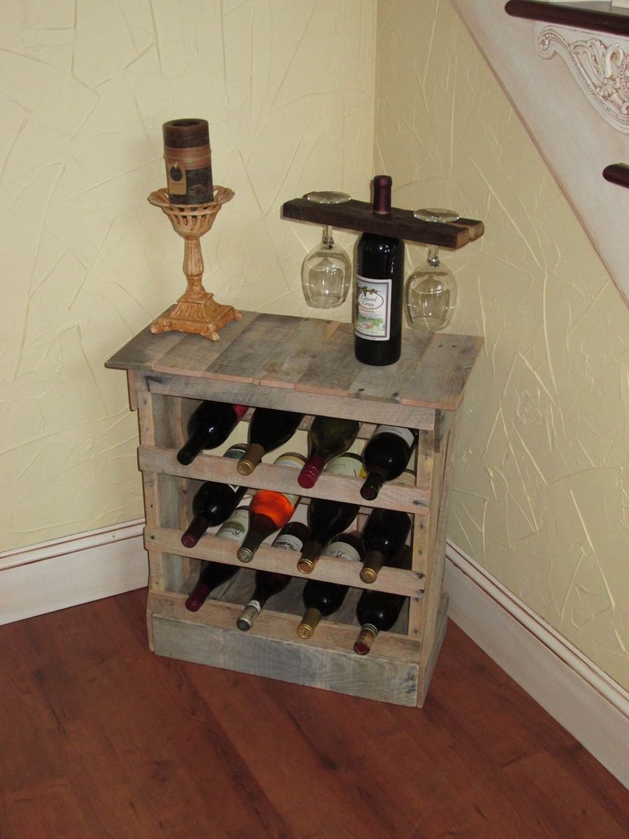 Custom Pallet Wood 12 Bottle Wine Rack Floor Or Counter Top Rustic