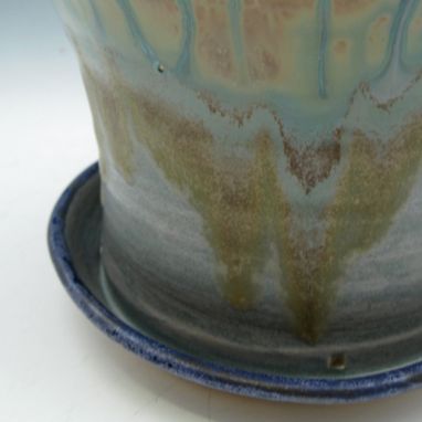 Custom Made Planter With Attached Saucer In Slate Blue