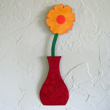 Custom Made Handmade Upcycled Metal Mini Flower Vase Wall Art Sculpture In Red And Yellow