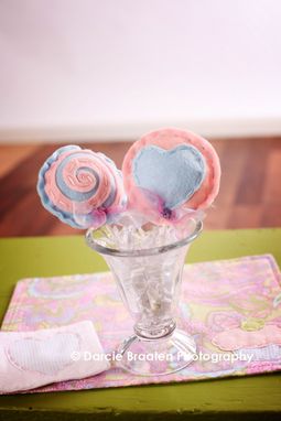 Custom Made Two Baby Blue And Baby Pink Felt Lollipops "Cotton Candy''