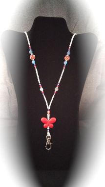 Custom Made Red, White, And Blue Butterfly Beaded Lanyard