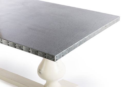 Custom Made Zinc Table Zinc Dining Table -  The Lexington Trestle Zinc Top Dining Table