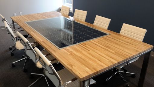 Custom Made Custom Maple Butcher Block Conference Table With Solar Panel Inlay.