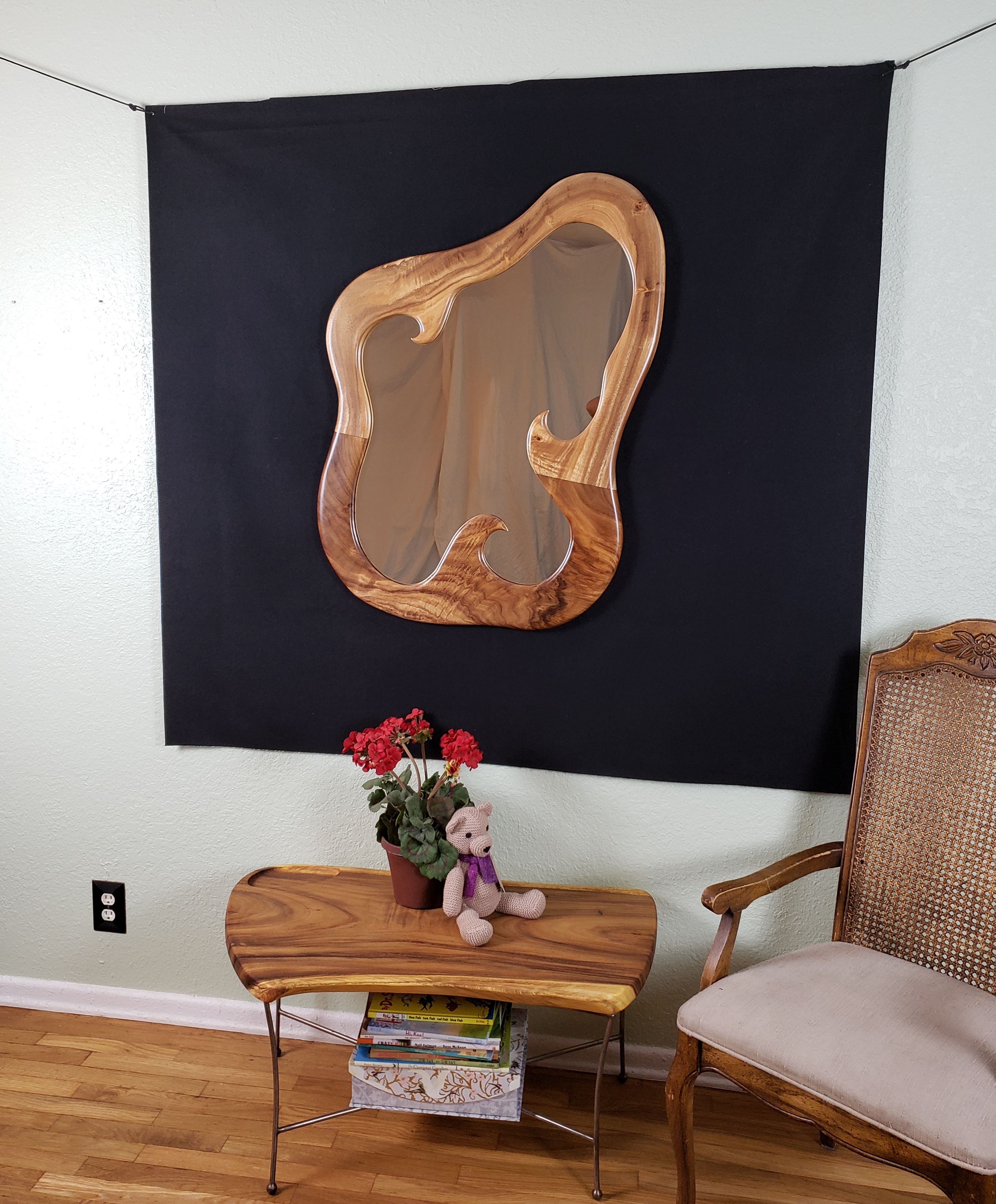 Hand Made Tempest Sculpted Monkey Pod Wall Mirror by Isak Ziegner