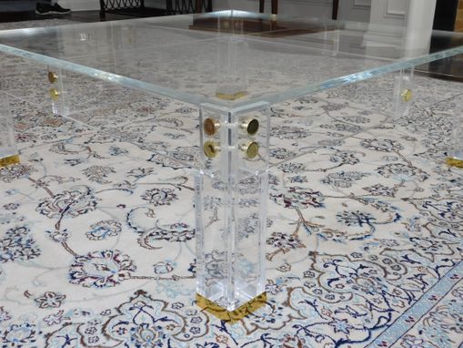 Custom Made Lucite / Acrylic Coffee Table - Brass Accent , Button Line Style - Handcrafted, Custom Size Welcome