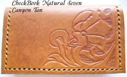 Custom Made Custom Leather Checkbook Cover With Natural 7 Design And In Canyon Tan