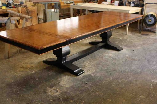 Custom Made Custom Mahogany Wood Trestle Dining Table With 2 Leaves