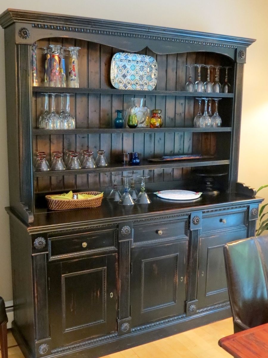 Hand Crafted Custom Black Rustic China Cabinet From Salvaged Barn