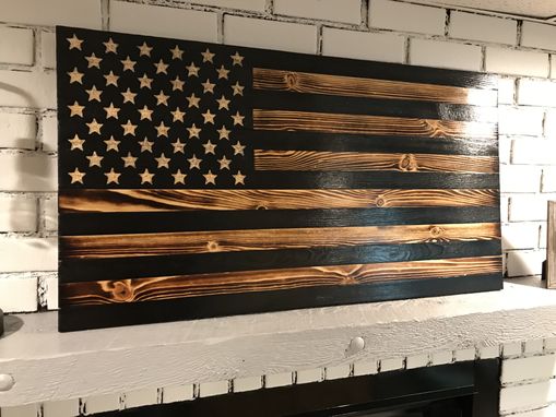 Custom Made Modern Rustic American Wooden Flag Charred Black Stripes 20" X 37"