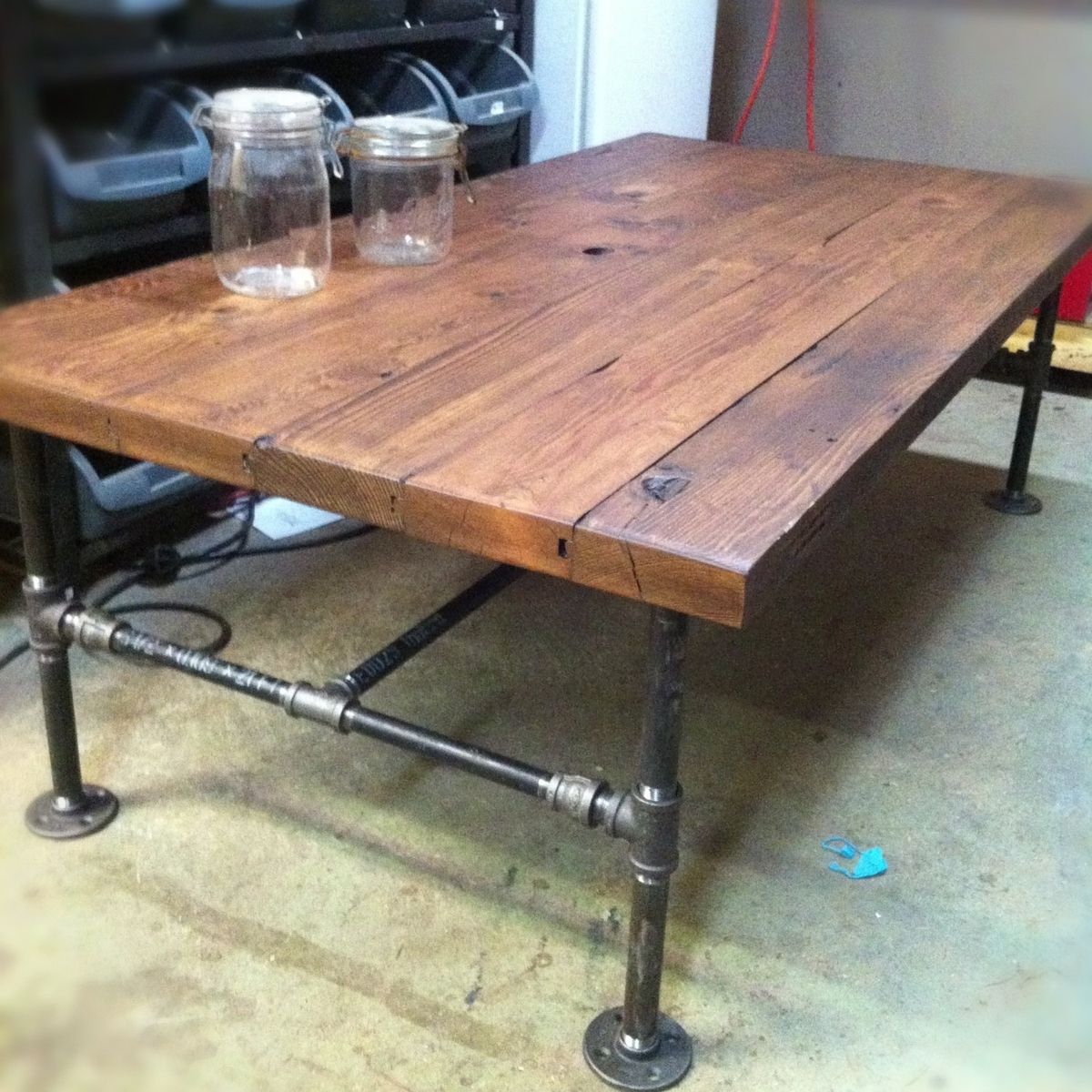 Custom Made Barn Wood Cast Iron Pipe Coffee Table by J&amp;S 