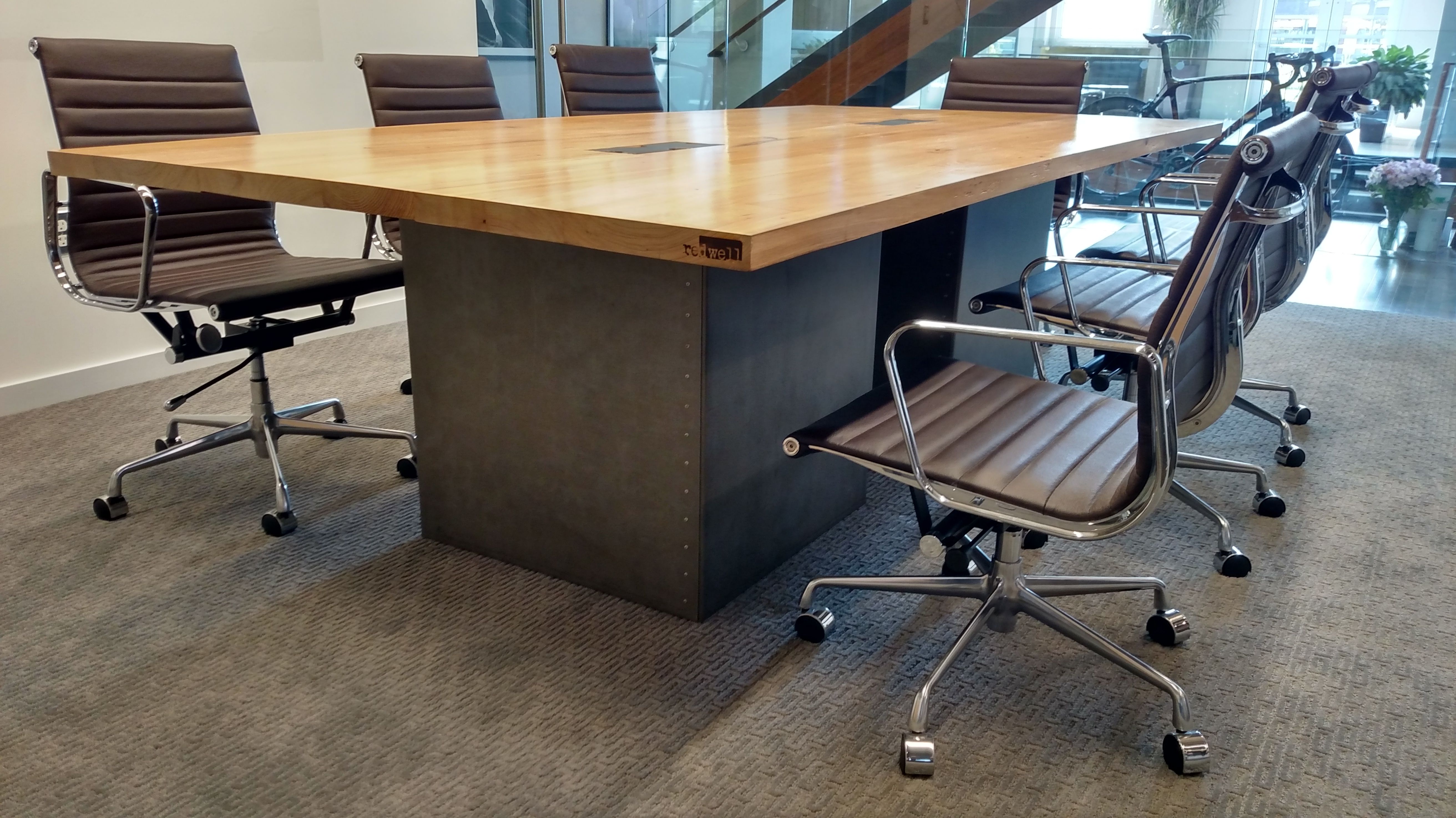 Hand Crafted Reclaimed Wood And Steel Industrial Conference Table by re