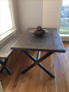 Custom Made Reclaimed Barn Wood Kitchen Table With Steel X Legs