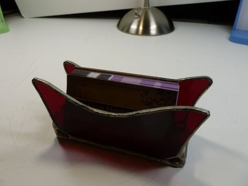Custom Made Custom Stained Glass Business Card Holder In Red
