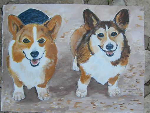 Custom Made Custom Pet Portrait Of Corgis, Henry And Andrew