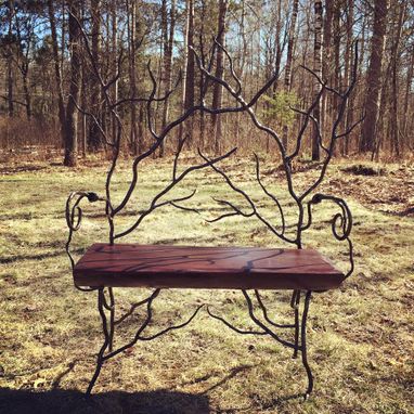 Custom Made Hand Forged, Twisted Branch Iron Bench.