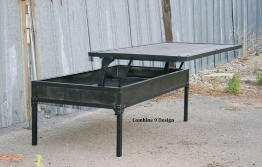 Custom Made Adjustable Height Coffee Table. Lift Top. Modern/Industrial. Steel/Reclaimed Wood. Urban. Vintage.