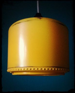 Custom Made Reclaimed Yellow Ceiling Fan Housing Upcycled Hanging Pendant Lamp