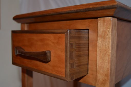 Custom Made Solid Curly Cherry And Walnut Petite Table / Night Stand