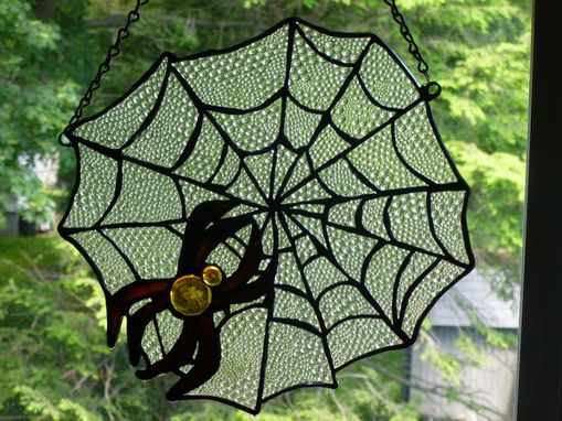 Custom Made Spider On A Web Stained Glass Panel
