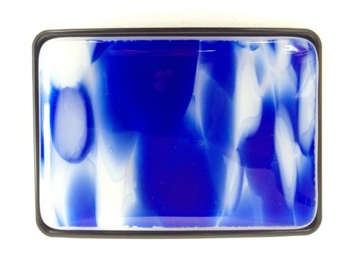 Custom Made Bright Blue And White Fused Glass Belt Buckle