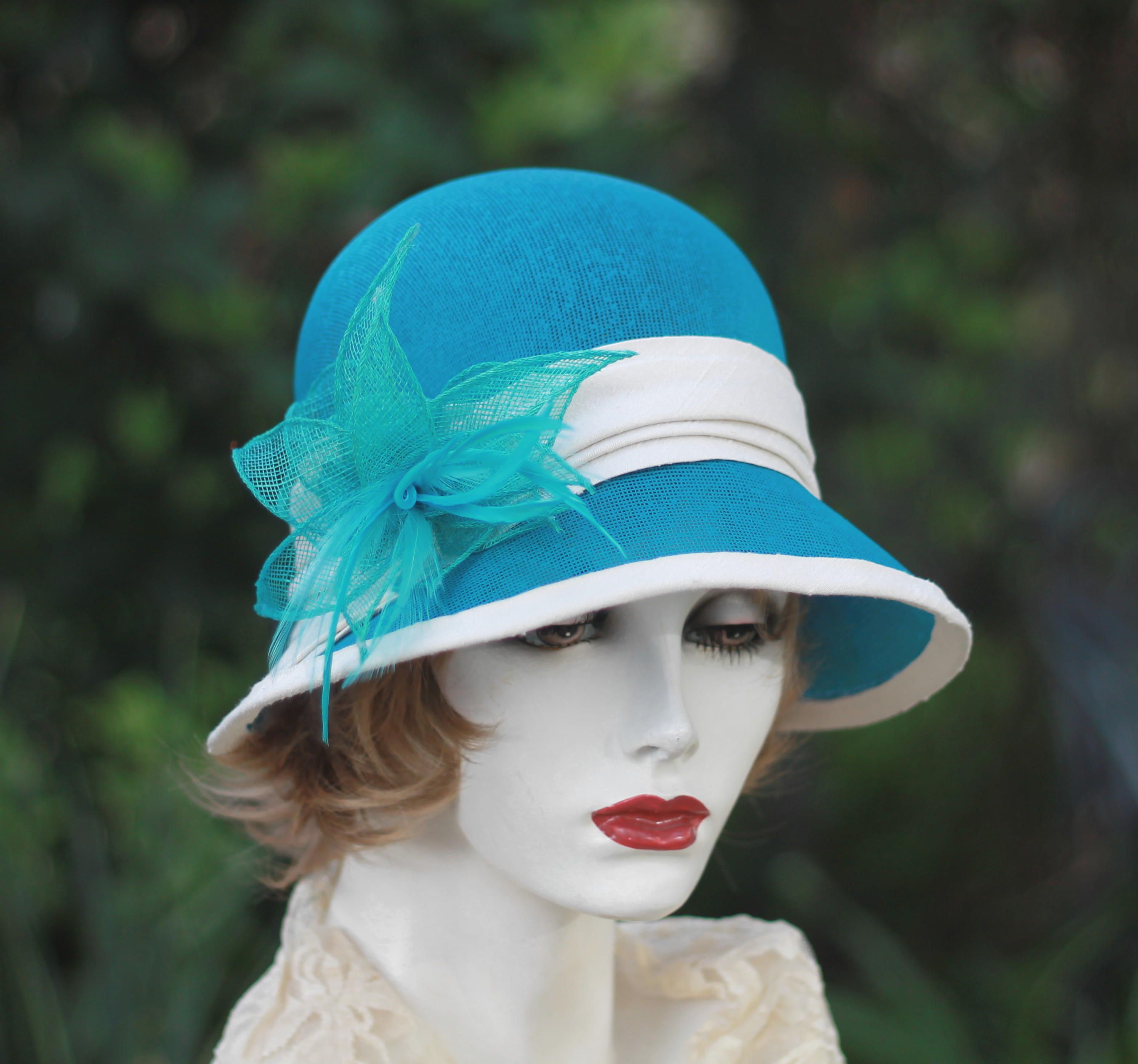 Buy Hand Made 1920&#039;S Cloche Summer Hat In Teal Blue, made to order from