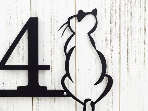 Custom Made Metal House Number Sign, Cat - Matte Black Shown