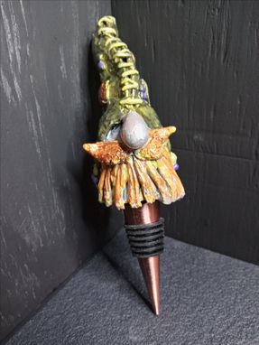 Custom Made Gnomie Hand Sculpted Painted One-Of-A-Kind Gnome Wine Bottle Stopper