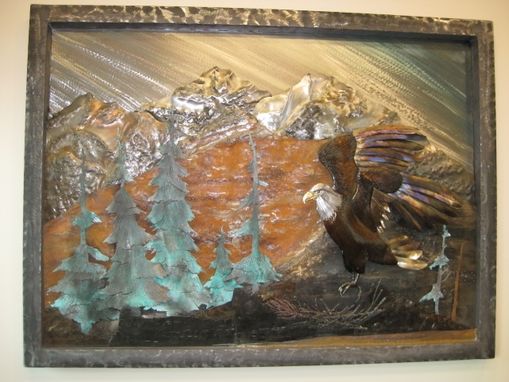 Custom Made Eagle Landing Relief, Fabricated Metal Sculpture