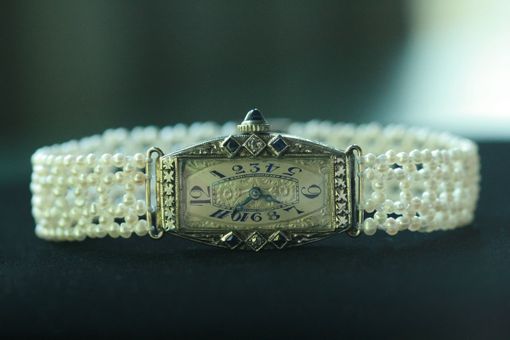 Custom Made Seed Pearl, Sapphire & Diamond Watch