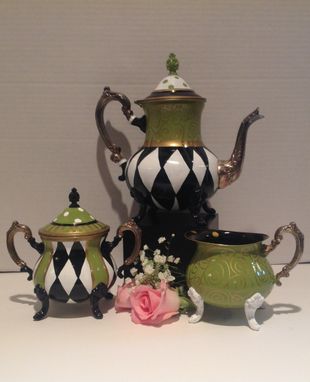 Custom Made Hand Painted Silver Tea Set//Harlequin//Painted Teapot