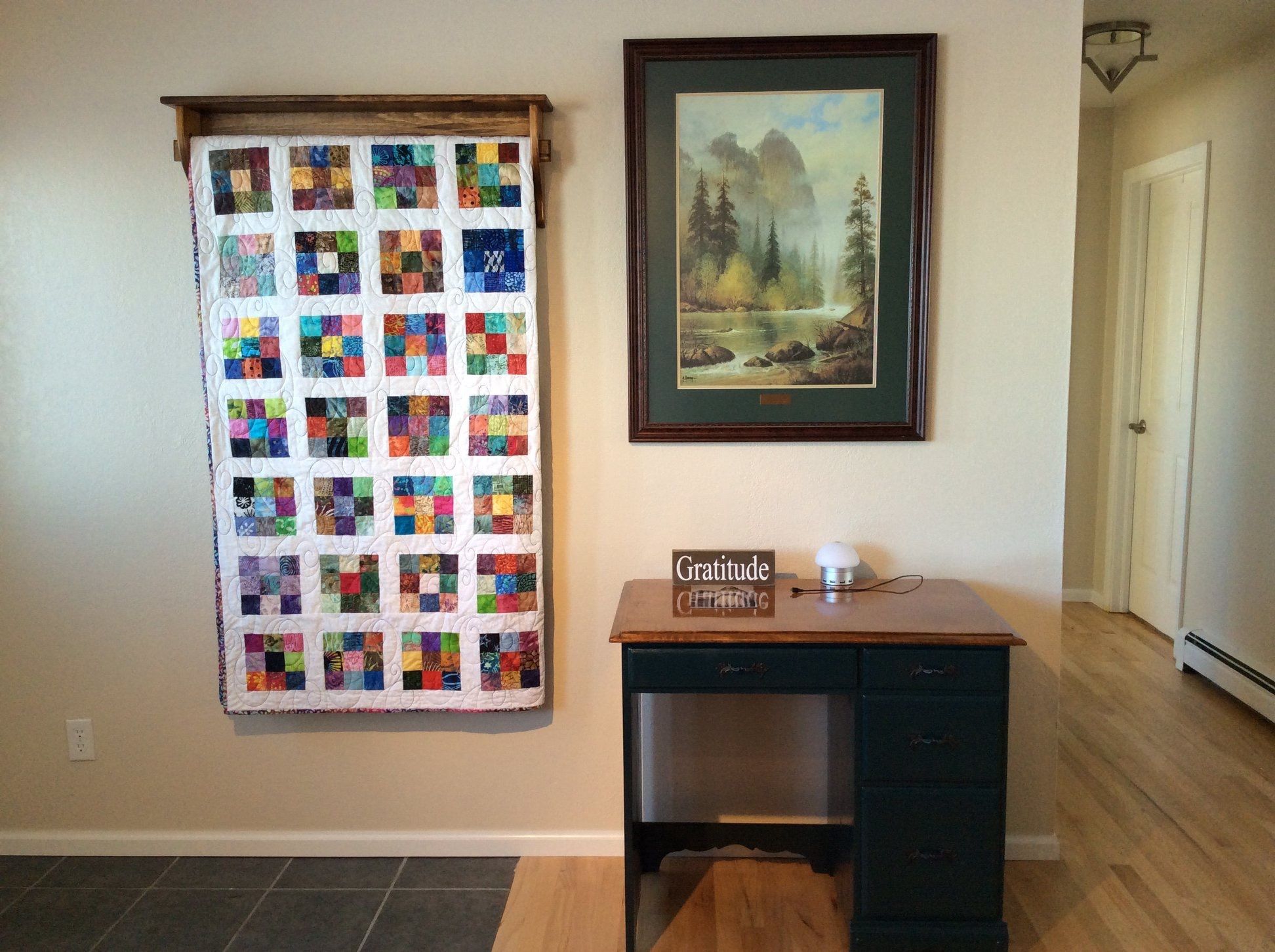 Custom Quilt Hanger with Shelf  Wall Mounted Oak Wood Quilt Racks