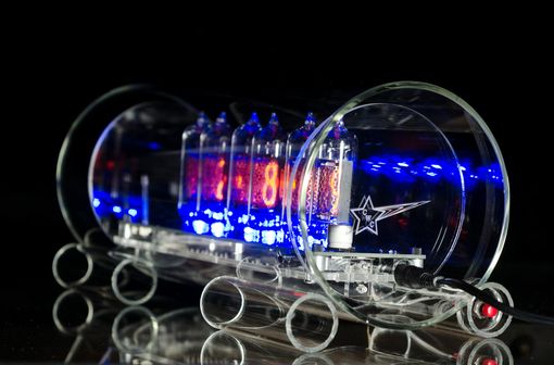 Custom Made Glass Nixie Clock In-14 Standard Grid Model With Blue Led Tube Lights