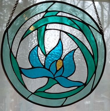 Custom Made Orchid Deco Stained Glass  Round Window