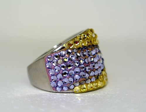 Custom Made Crystal Jonquil And Provence Lavender Dome Silver Ring - Made With Swarovski Elements