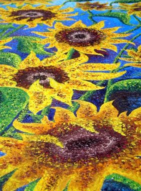Custom Made Signed Pre-Stretched Giclee Print On Canvas Of Original Yellow Green Sunflower Painting - 24x18