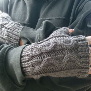 Hand Crafted Thick And Warm Cabled Fingerless Gloves For Men - In Charcoal  Gray by Y A R N C O T U R E