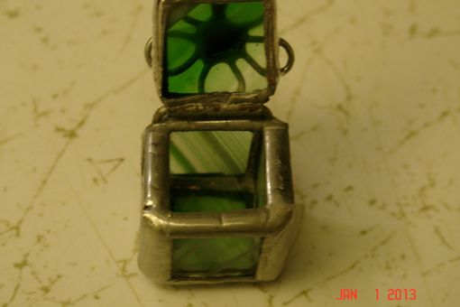 Custom Made Micro Mini Stained Glass Hindged Box In Green 1/2 X 1/2 Glass Squares